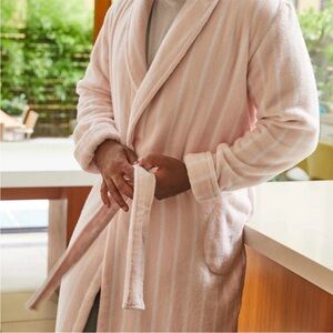 Brooklinen pink and white stripe terry robe, XS